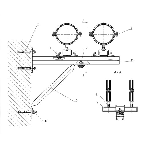 Крепления трубопроводов к стенам 76x260 мм 0312.36000-06